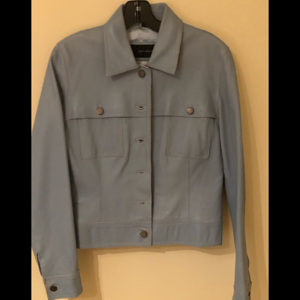 Pale blue 100% leather jacket